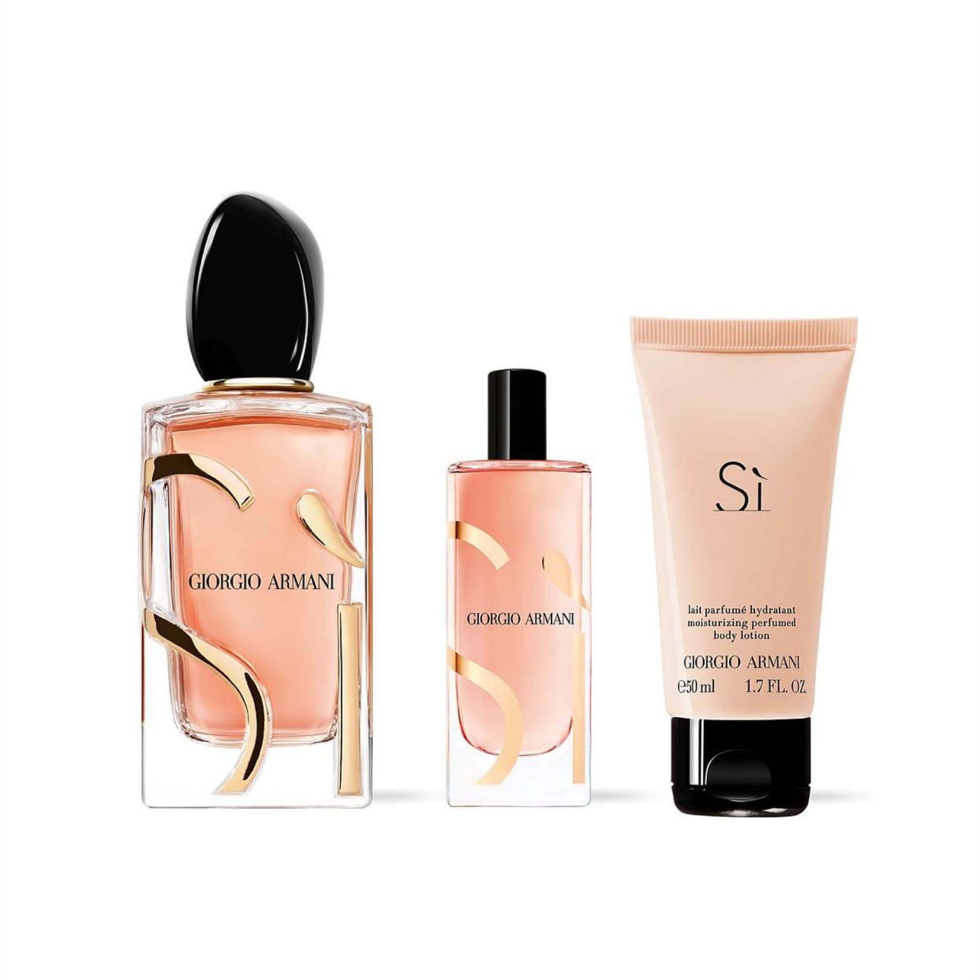 Giorgio Armani Sì Intense Gift Set, Eau De Parfum 100 ml + 15 ml, Loción Corporal 50 ml