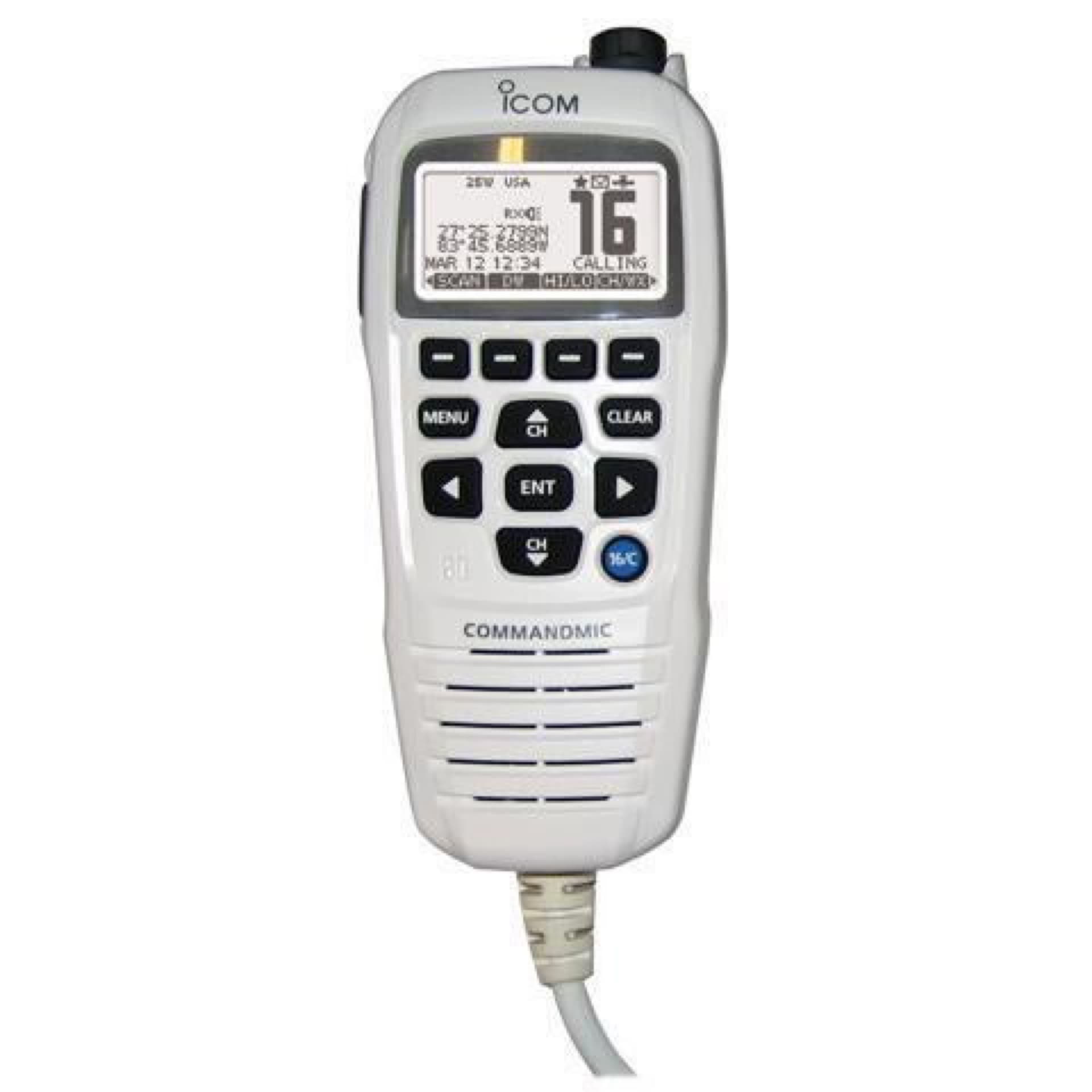 icom CommandMicIVTM con pantalla LCD retroiluminada blanca