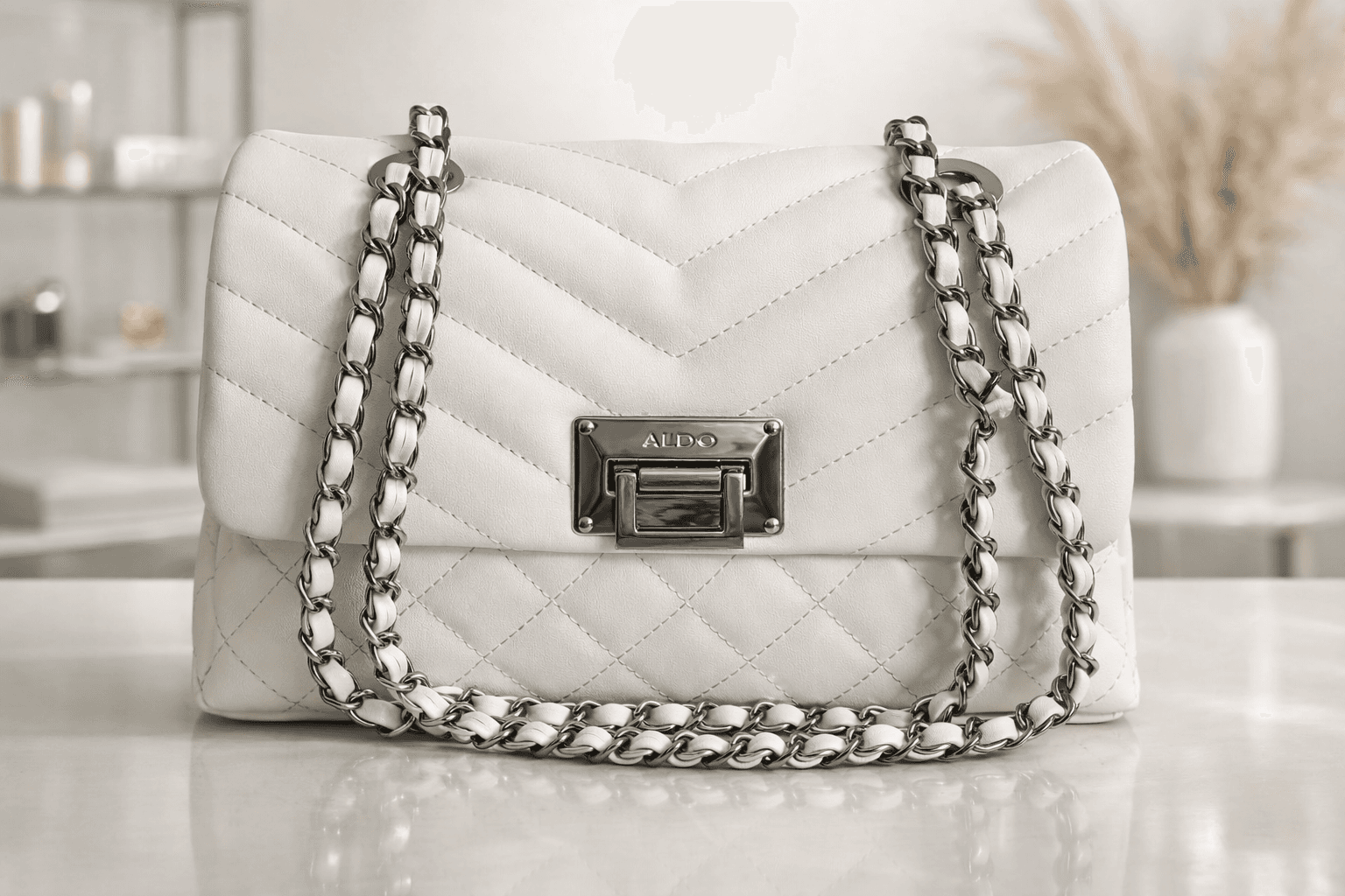 CARTERA ALDO BLANCA HUESO CON CADENAS