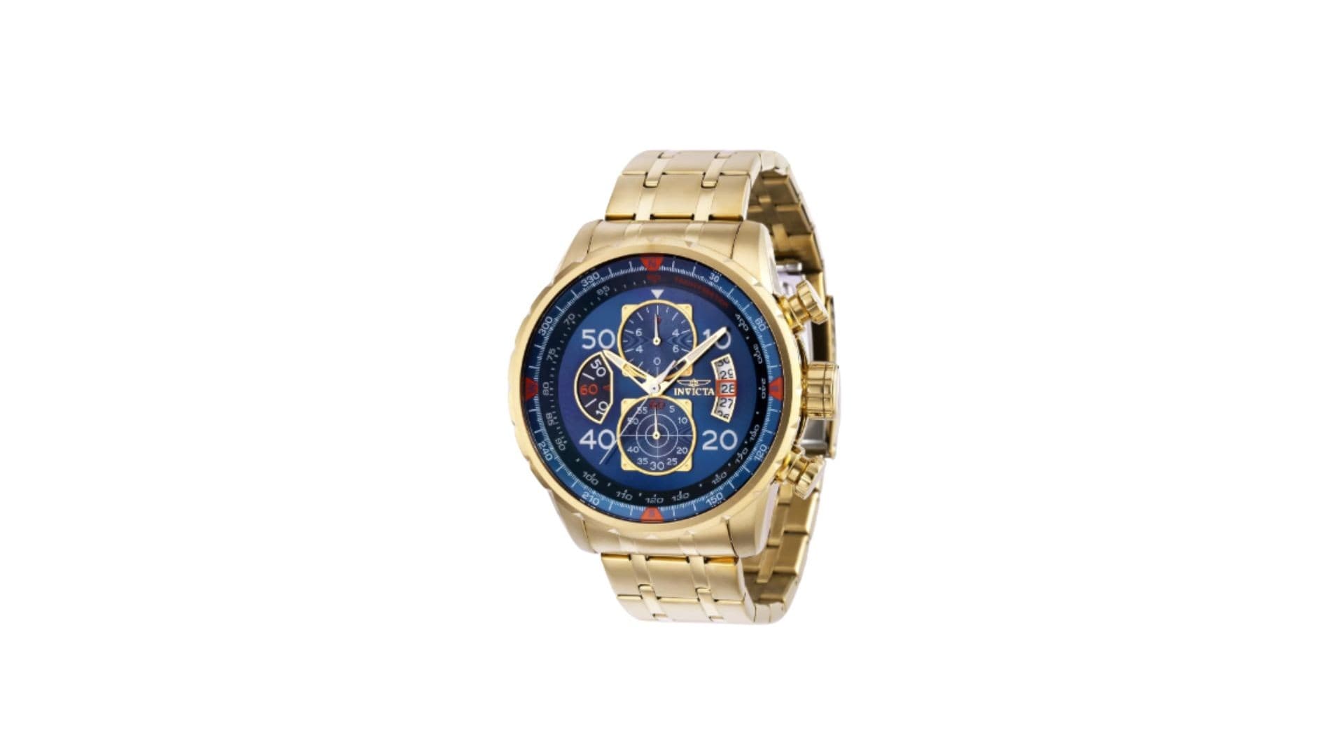 36602 Reloj Invicta para hombre, modelo Aviator, cronógrafo de cuarzo, esfera azul, brazalete de acero YG, 36602